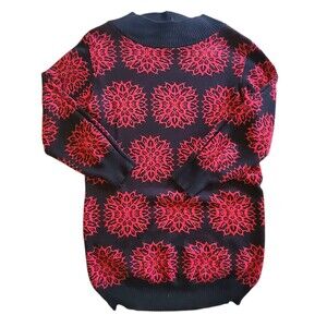 Vintage Andrew StJohn Red Black Sweater Dress Tunic Turtleneck Knit Top M